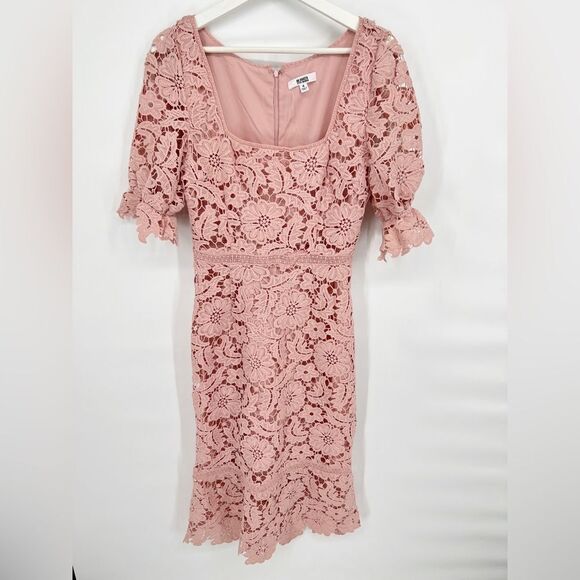 NWOT BB Dakota Did It My Way‎ Puff Sleeve Lace Midi Dress Sz 4 - Picture 4 of 12